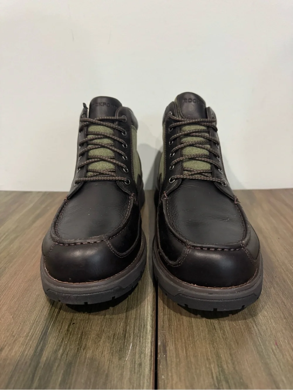 Men's Brown Leather and Olive Green Canvas Ankle Boot